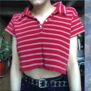 STRIPPED RED AND WHITE CROPPED POLO